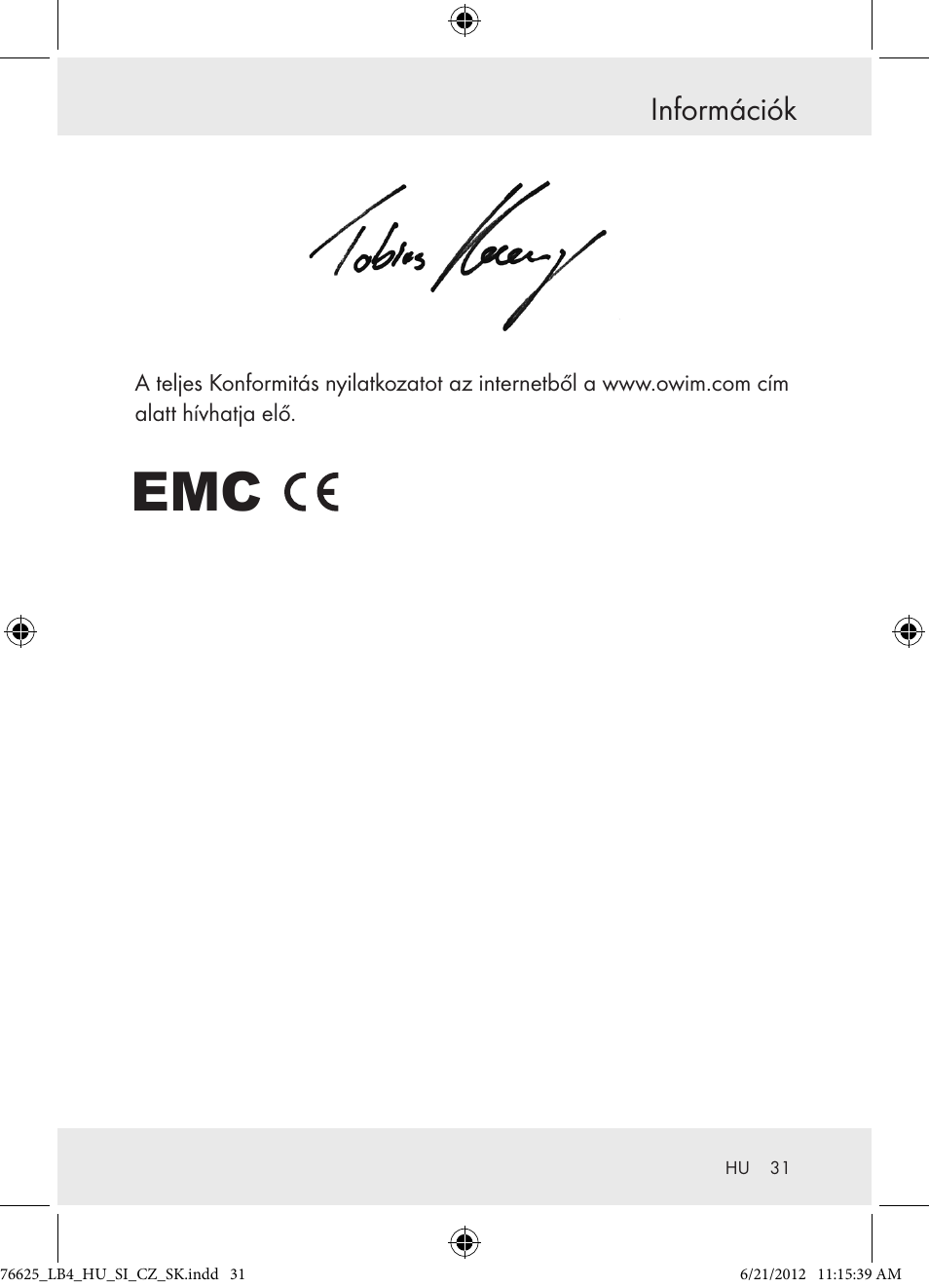 Információk | Auriol Z29955A User Manual | Page 31 / 70