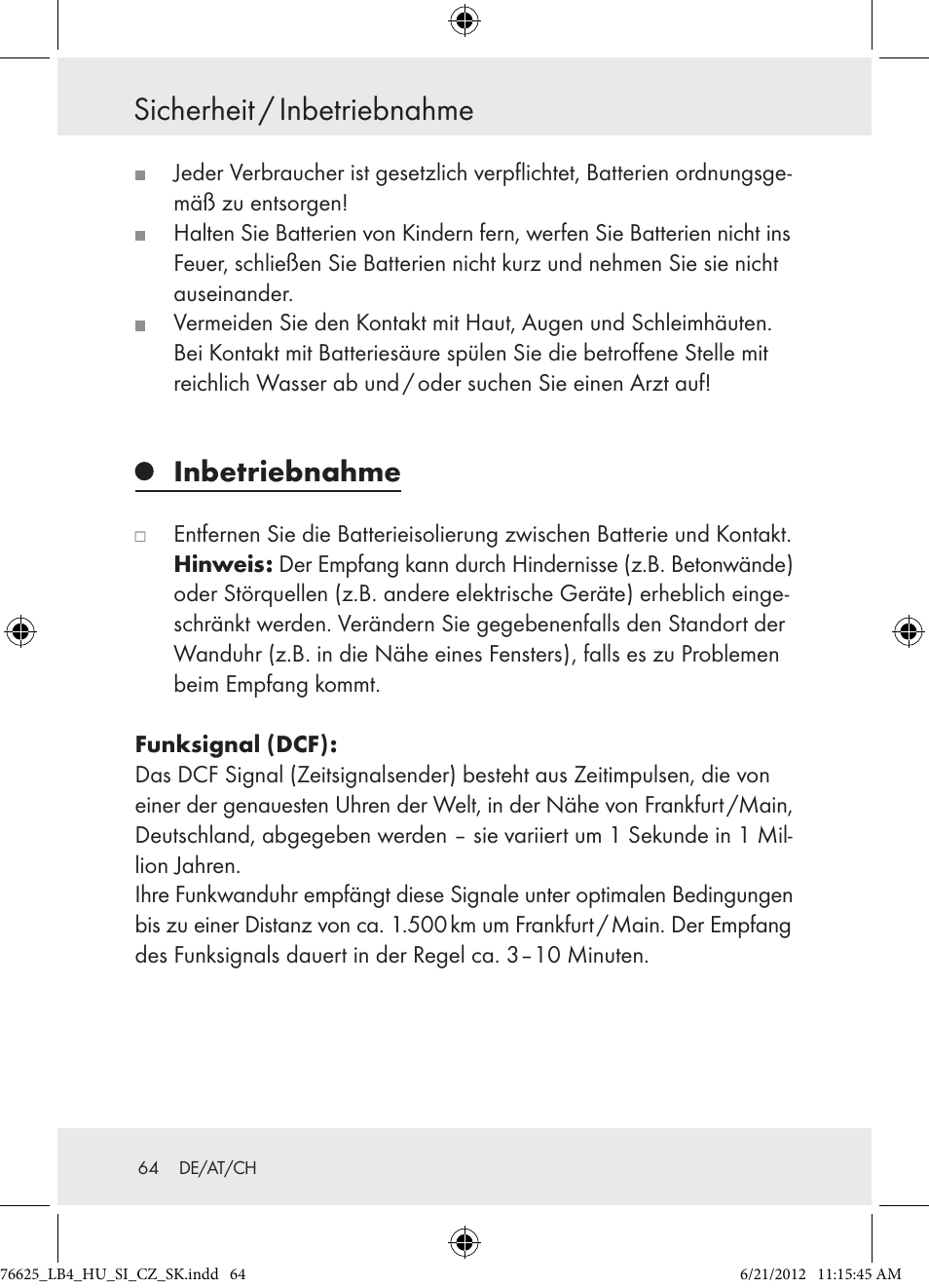 Sicherheit / inbetriebnahme, Inbetriebnahme | Auriol Z29955A User Manual | Page 64 / 70