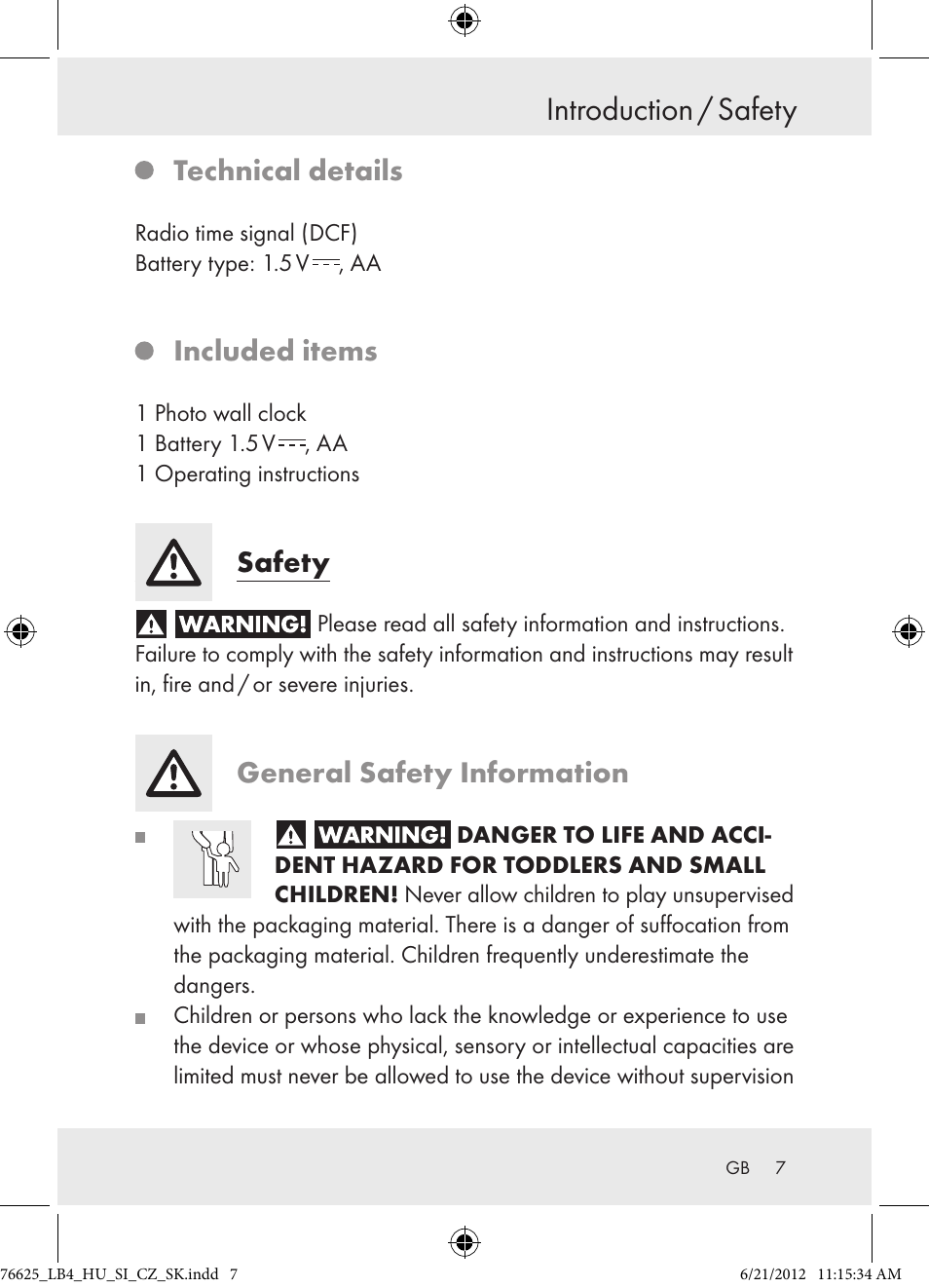 Introduction / safety, Technical details, Included items | Safety, General safety information | Auriol Z29955A User Manual | Page 7 / 70