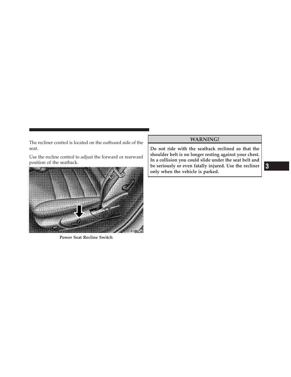 Power reclining seats — if equipped | Dodge 2010 Charger User Manual | Page 128 / 484