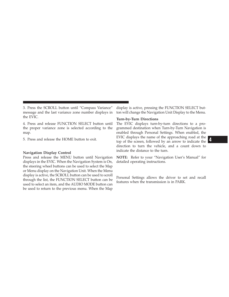 Navigation — if equipped, Personal settings (customer-programmable features), Personal settings (customer-programmable | Features) | Dodge 2010 Charger User Manual | Page 198 / 484