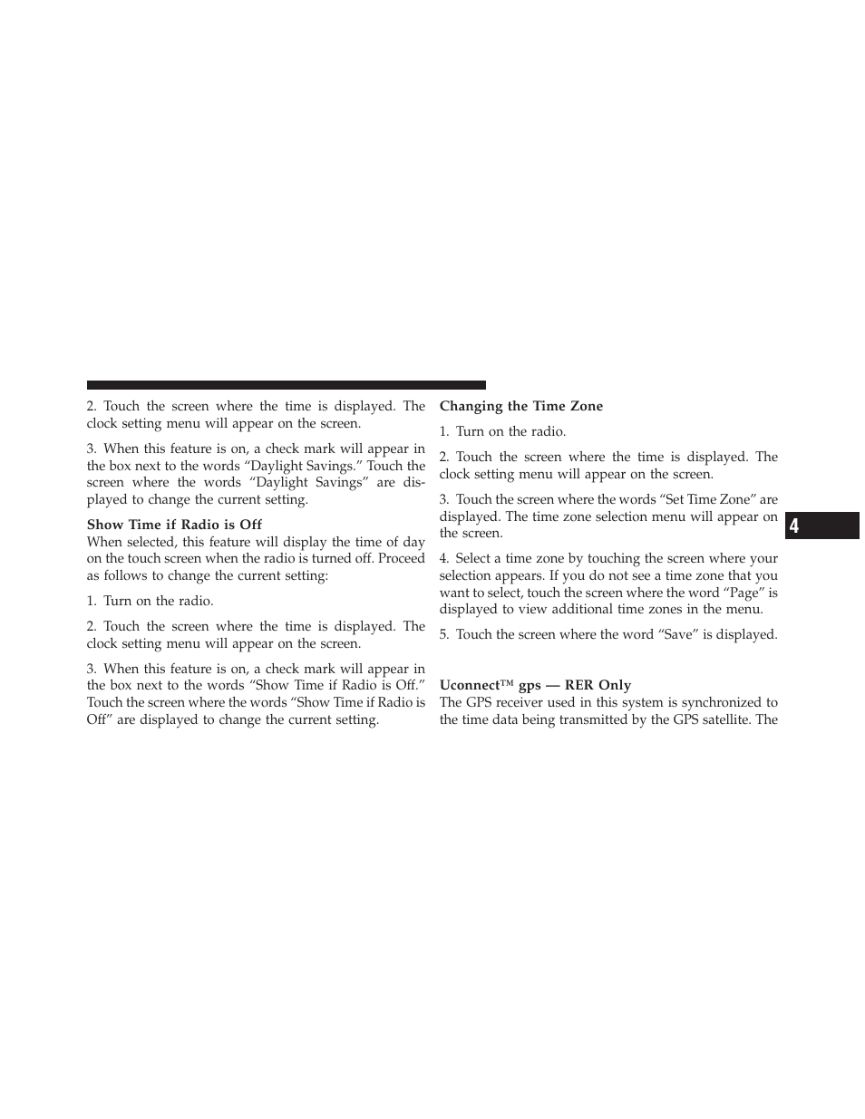 Clock setting procedure — rer/ren radio, Clock setting procedure, Rer/ren radio | Dodge 2010 Charger User Manual | Page 204 / 484