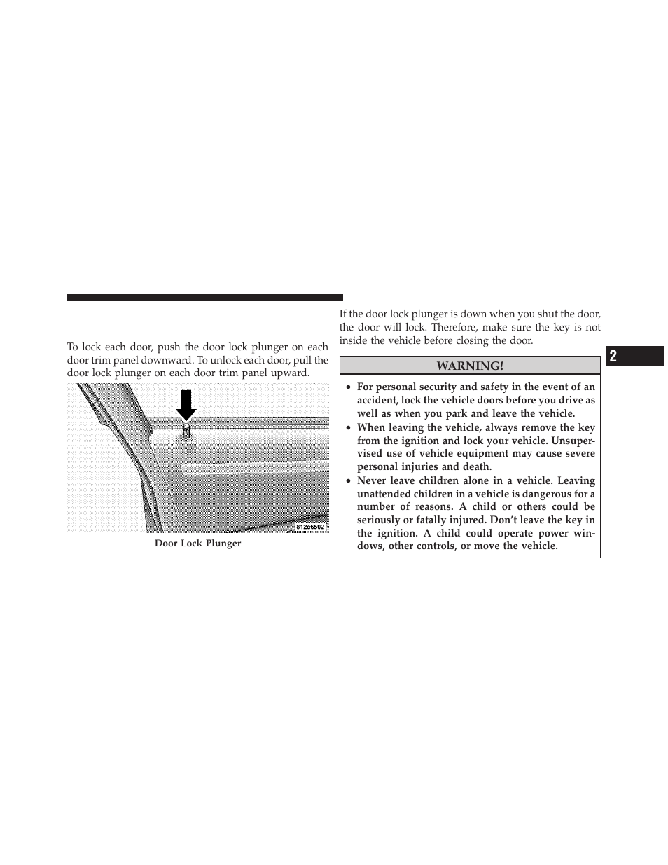 Door locks, Manual door locks | Dodge 2010 Charger User Manual | Page 30 / 484