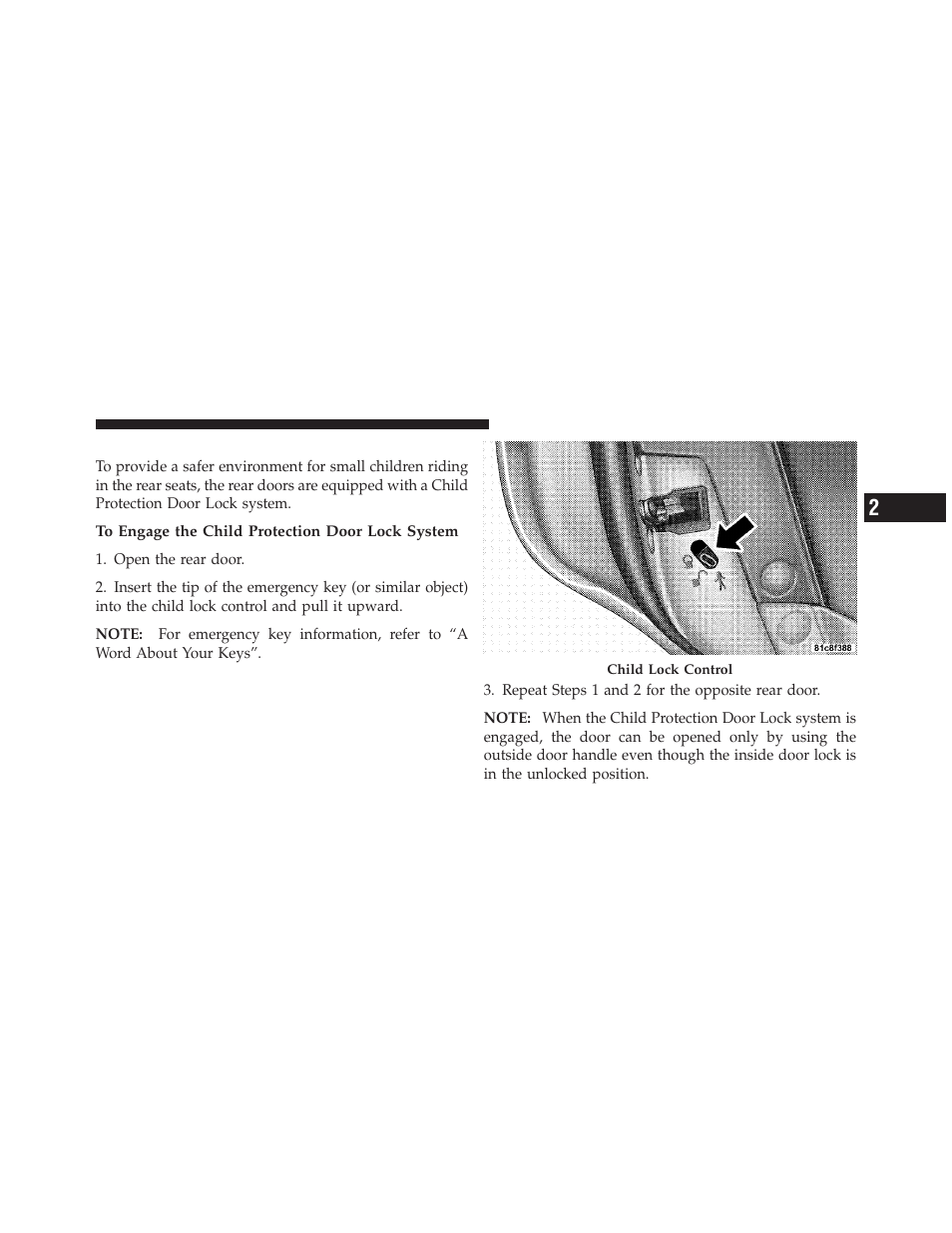 Child protection door lock | Dodge 2010 Charger User Manual | Page 34 / 484