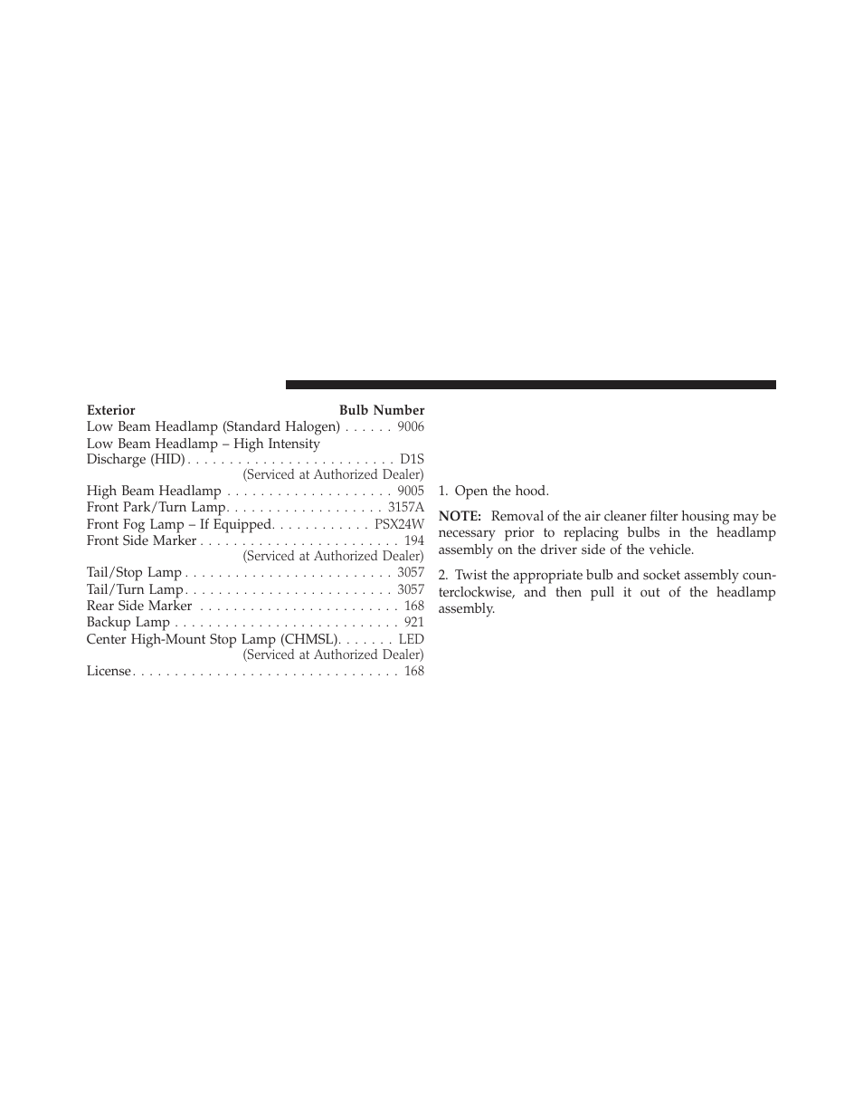 Bulb replacement, Low beam headlamp, high beam | Dodge 2010 Charger User Manual | Page 419 / 484