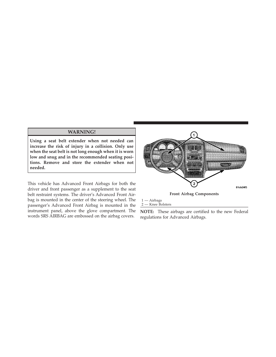 Supplemental restraint system (srs) - airbags, Supplemental restraint system (srs), Airbags | Dodge 2010 Charger User Manual | Page 53 / 484