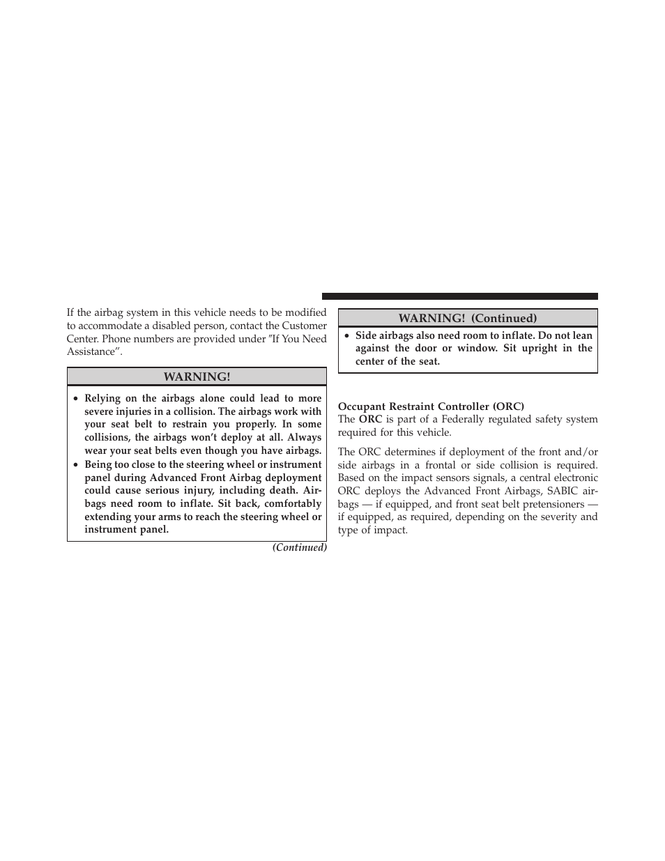 Airbag deployment sensors and controls | Dodge 2010 Charger User Manual | Page 59 / 484