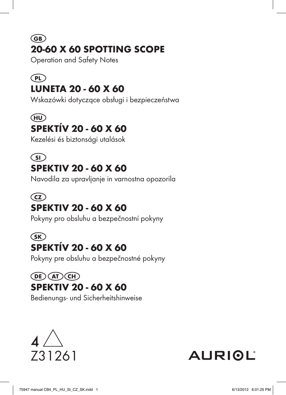 Auriol Z31261 User Manual | 16 pages