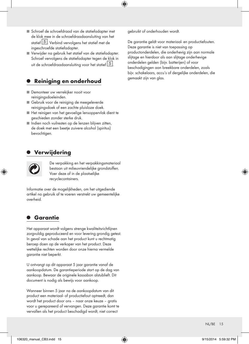 Reiniging en onderhoud, Verwijdering, Garantie | Auriol 106320-14-01 User Manual | Page 15 / 18