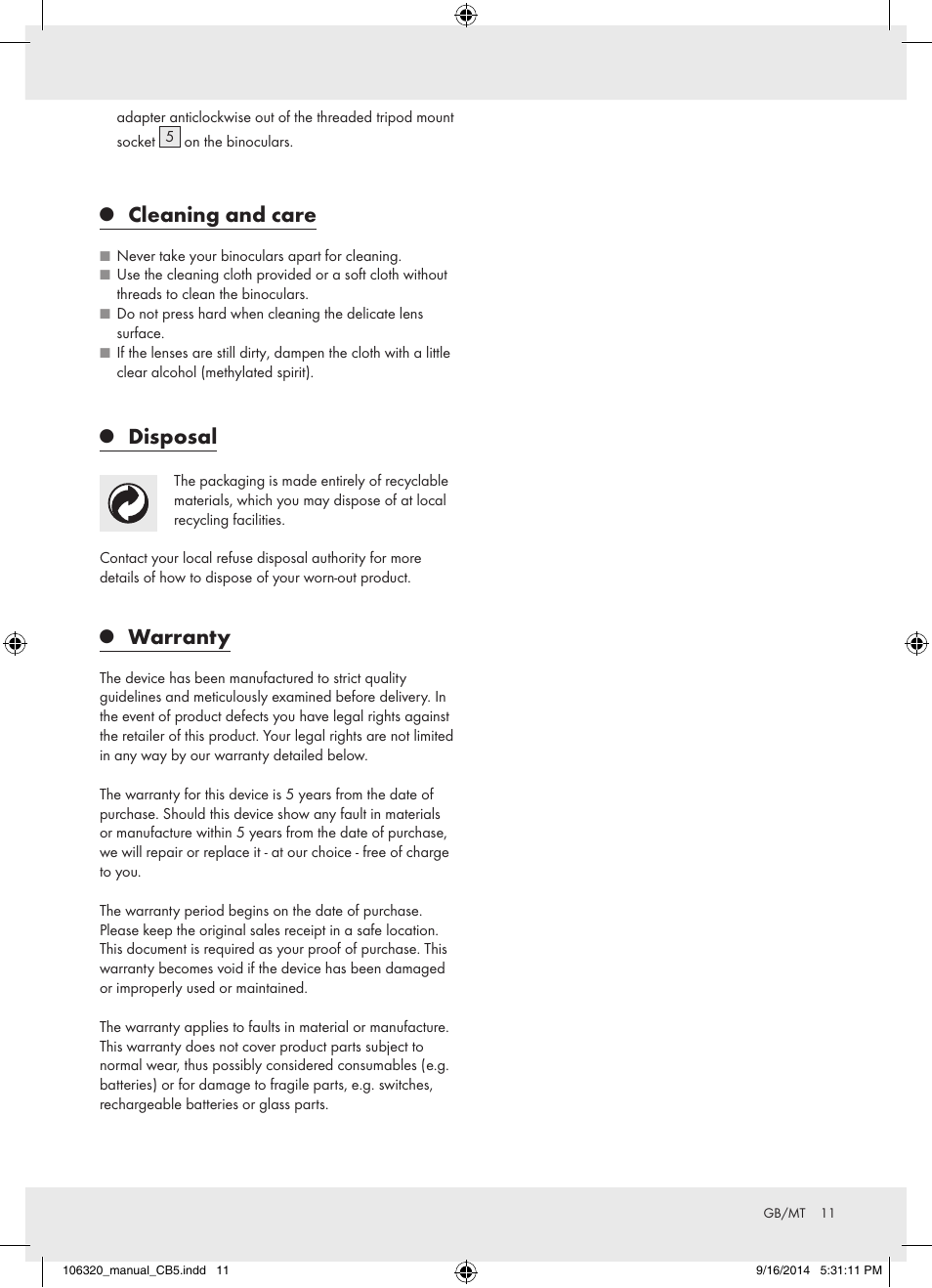 Cleaning and care, Disposal, Warranty | Auriol 106320-14-01 User Manual | Page 11 / 14