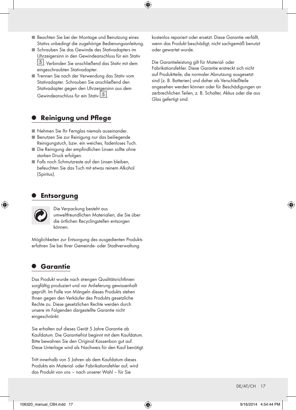 Reinigung und pflege, Entsorgung, Garantie | Auriol 106320-14-01 User Manual | Page 17 / 18