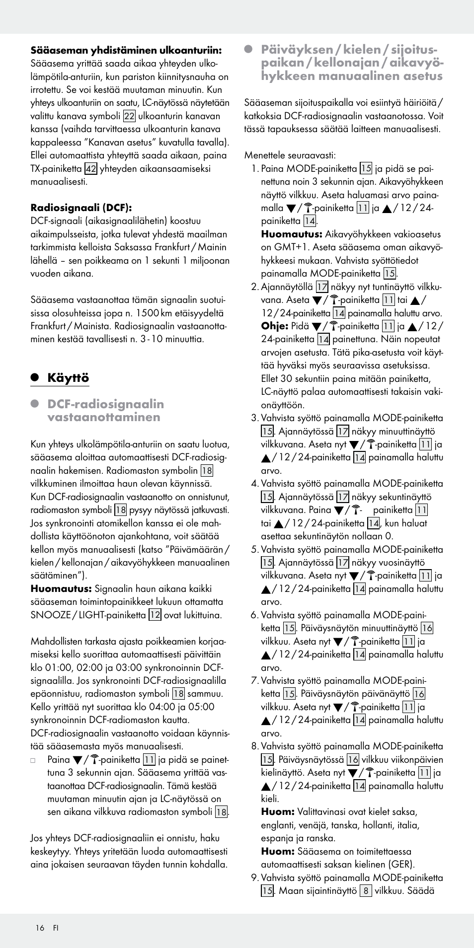 Käyttö, Dcf-radiosignaalin vastaanottaminen | Auriol Z31092 User Manual | Page 16 / 70