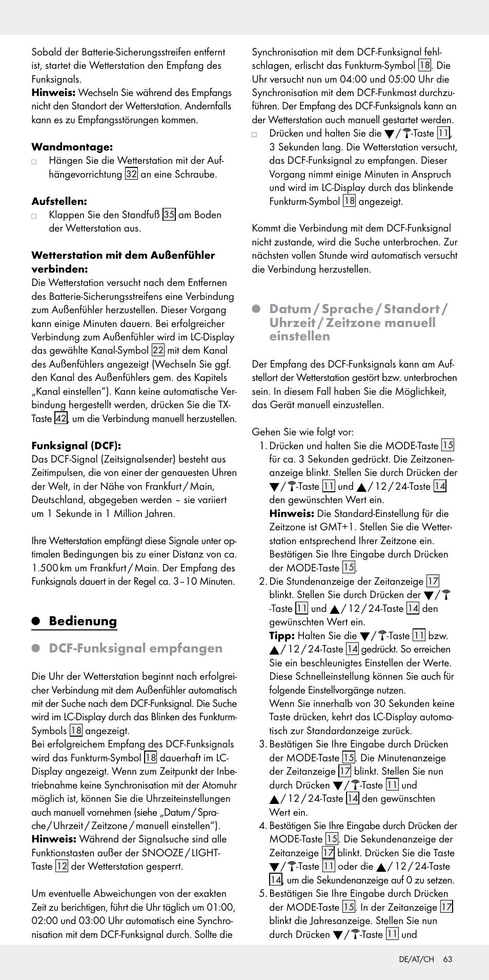 Bedienung, Dcf-funksignal empfangen | Auriol Z31092 User Manual | Page 63 / 70