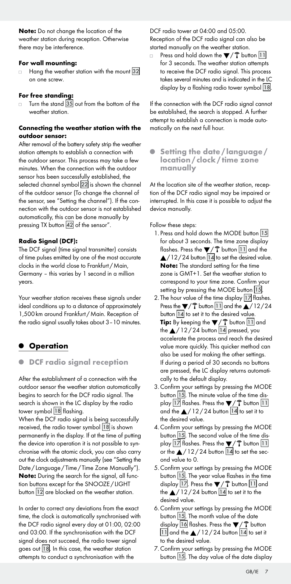 Operation, Dcf radio signal reception | Auriol Z31092 User Manual | Page 7 / 70