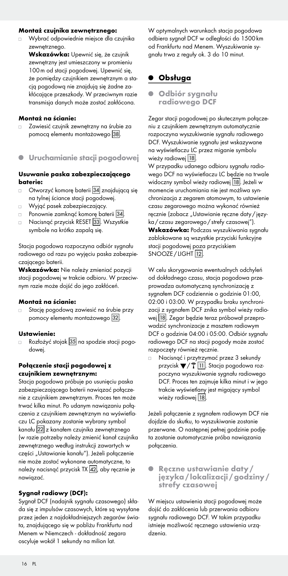 Uruchamianie stacji pogodowej, Obsługa, Odbiór sygnału radiowego dcf | Auriol Z31092 User Manual | Page 16 / 71