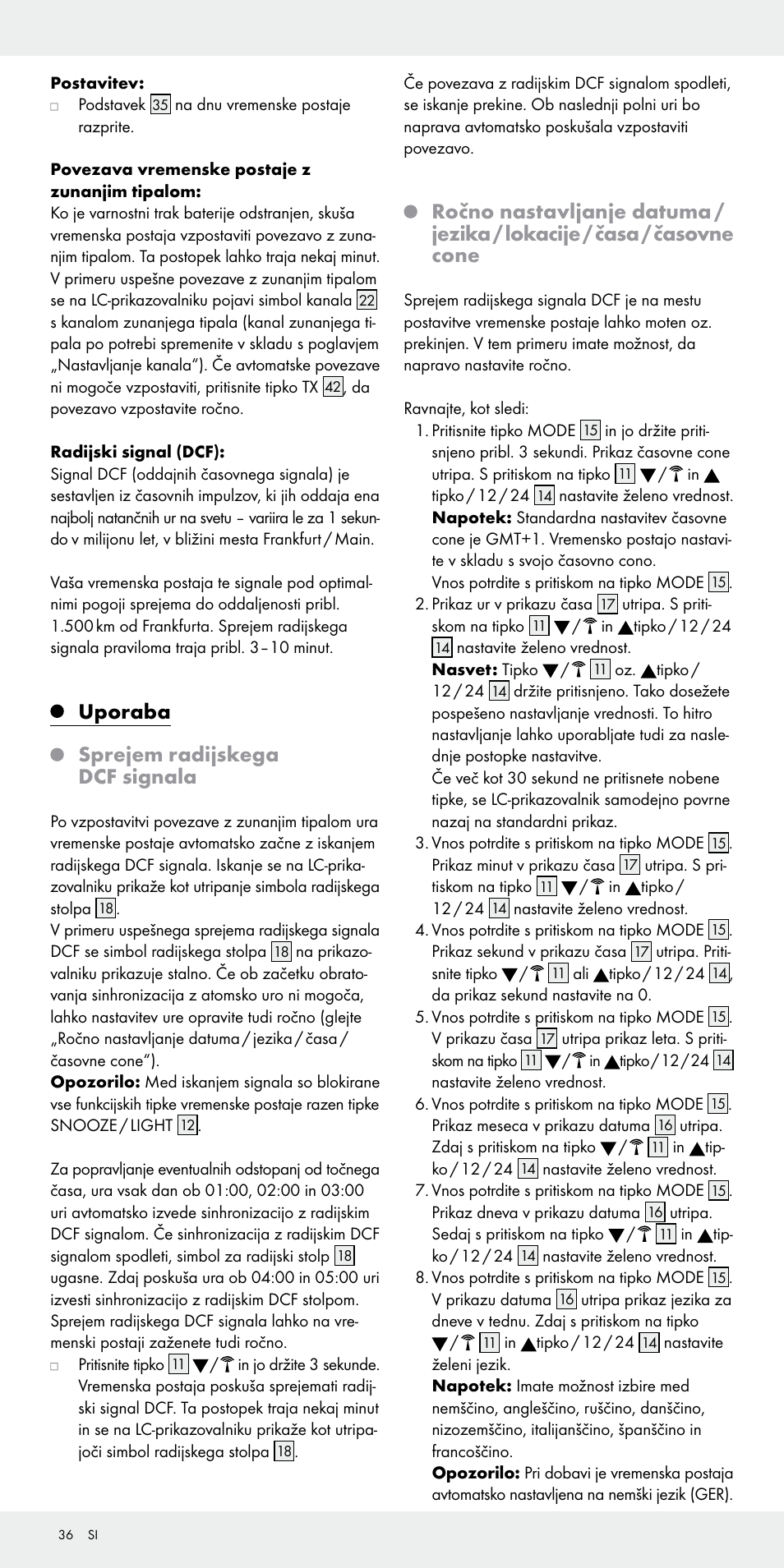 Uporaba, Sprejem radijskega dcf signala | Auriol Z31092 User Manual | Page 36 / 71