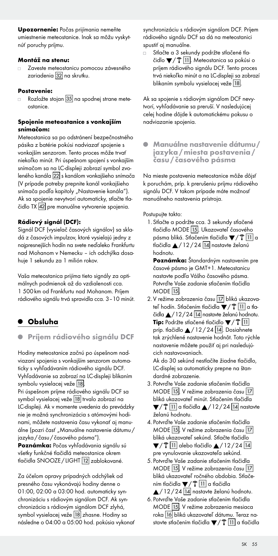 Obsluha, Príjem rádiového signálu dcf | Auriol Z31092 User Manual | Page 55 / 71