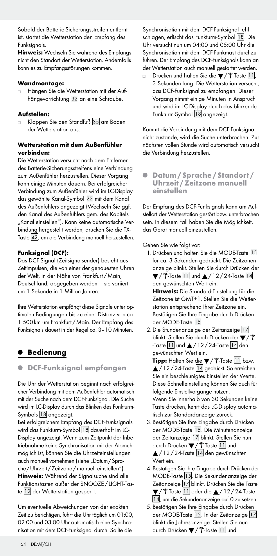 Bedienung, Dcf-funksignal empfangen | Auriol Z31092 User Manual | Page 64 / 71