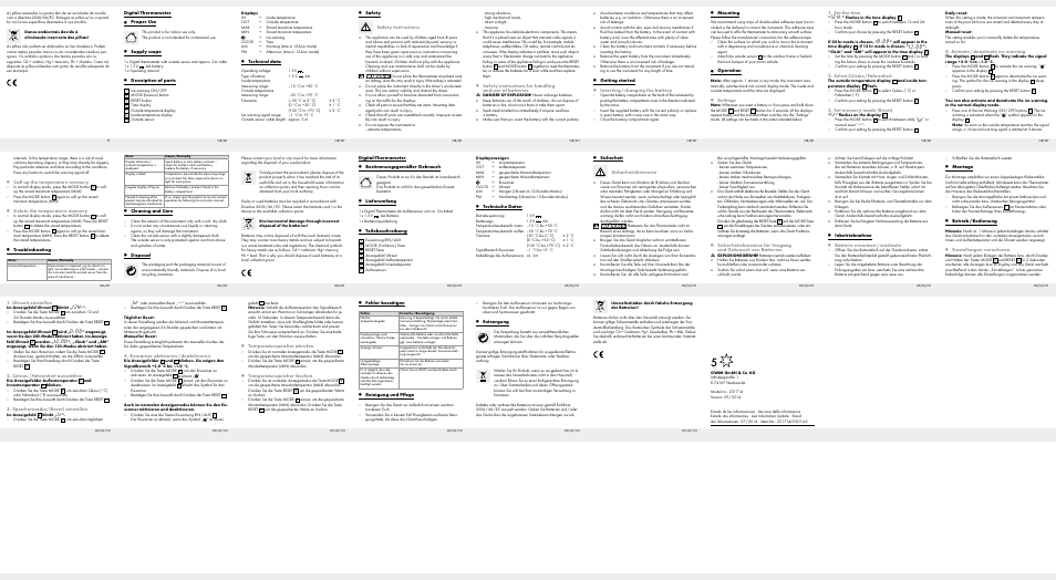 Sicherheit sicherheitshinweise, Entsorgung, Technische daten | Fehler beseitigen, Reinigung und pflege, Digital-thermometer, Bestimmungsgemäßer gebrauch, Lieferumfang, Teilebeschreibung, Temperaturspeicher abrufen | Auriol Z31714 User Manual | Page 2 / 2