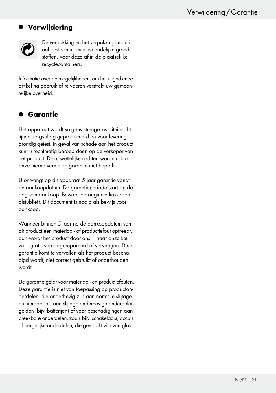 Sicherheit / bedienung verwijdering / garantie | Auriol Z30373 User Manual | Page 21 / 25