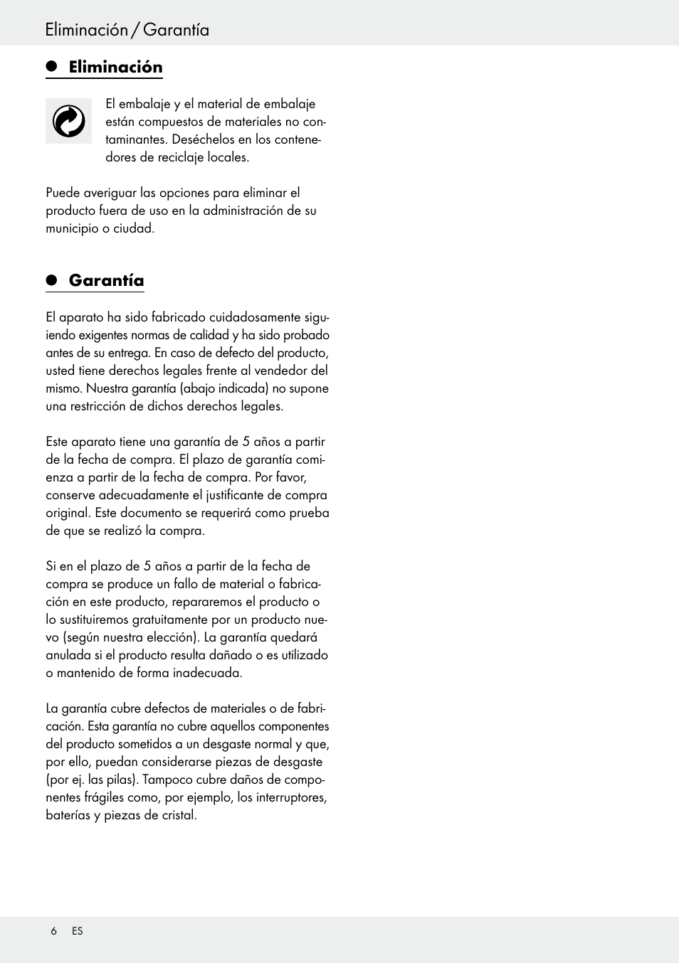 Eliminación / garantía | Auriol Z30373 User Manual | Page 6 / 19