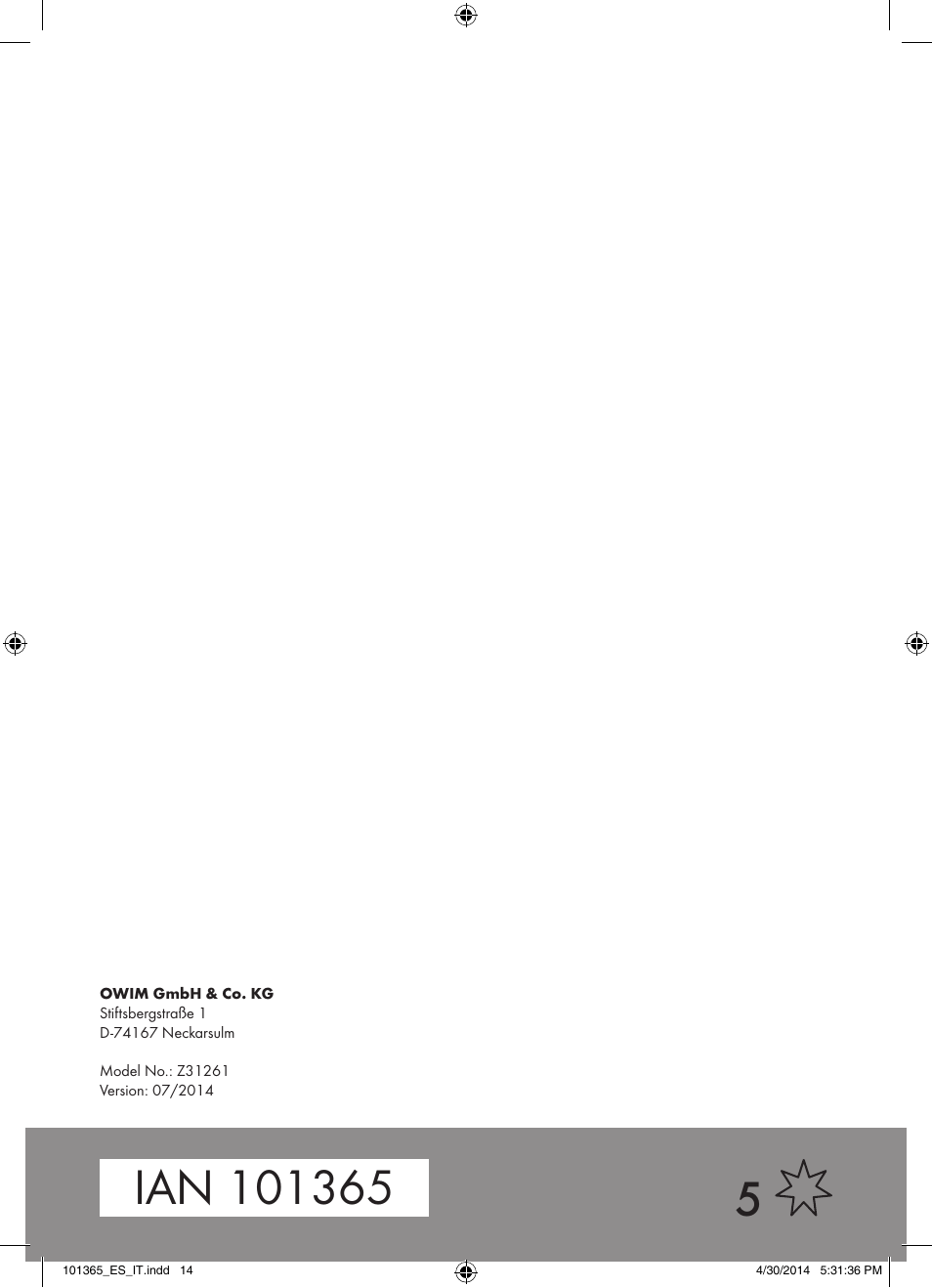 Auriol Z31261 User Manual | Page 14 / 14