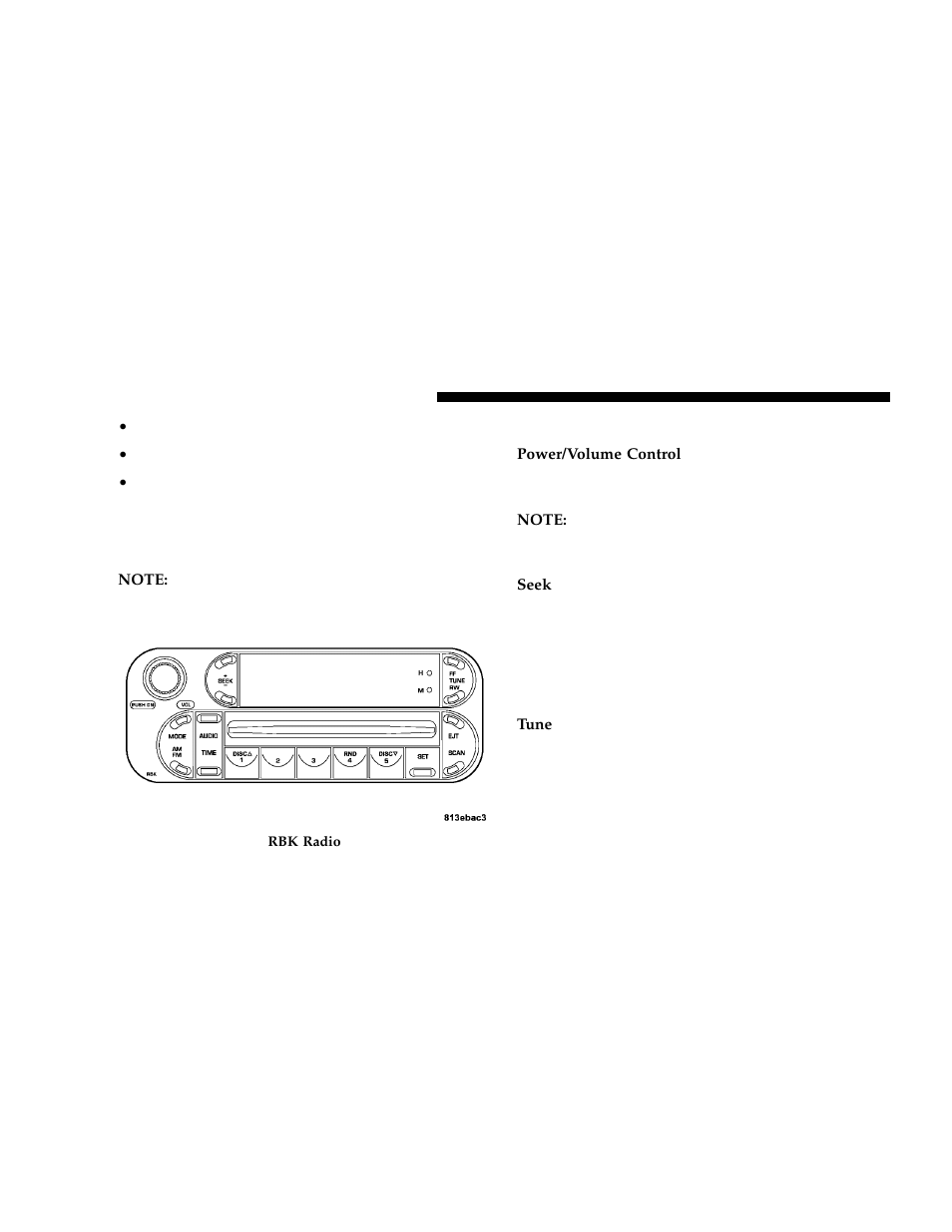 Sales code rbk—am/ fm stereo radio, With cd player and cd changer controls, Radio operation | Dodge 2006 JR41 Stratus Sedan User Manual | Page 108 / 296