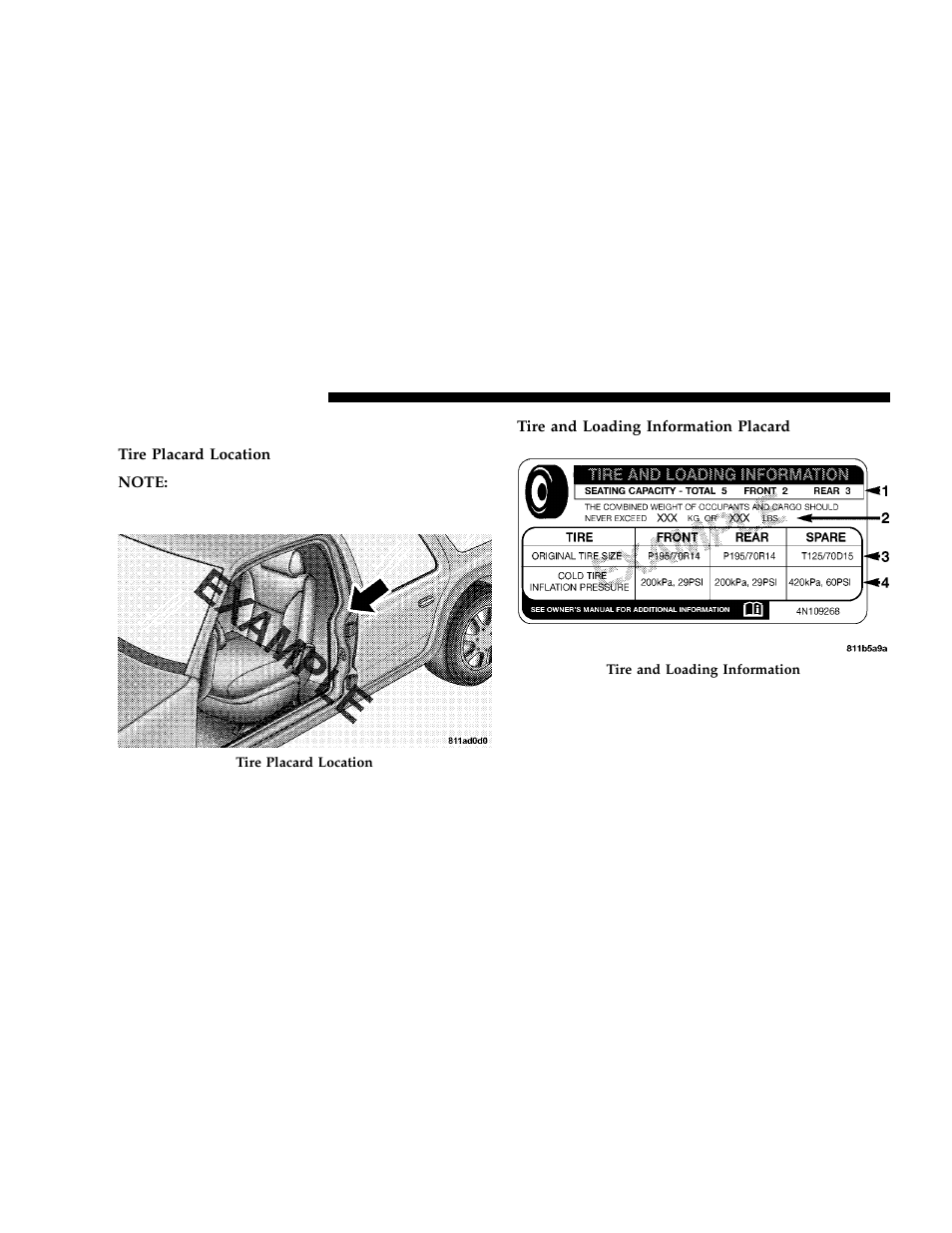 Tire loading and tire pressure | Dodge 2006 JR41 Stratus Sedan User Manual | Page 156 / 296