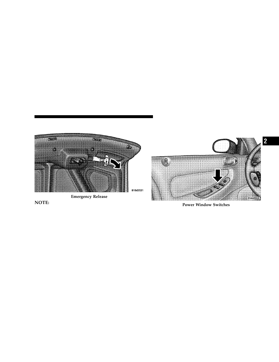 Trunk internal emergency release, Windows, Power windows | Dodge 2006 JR41 Stratus Sedan User Manual | Page 21 / 296