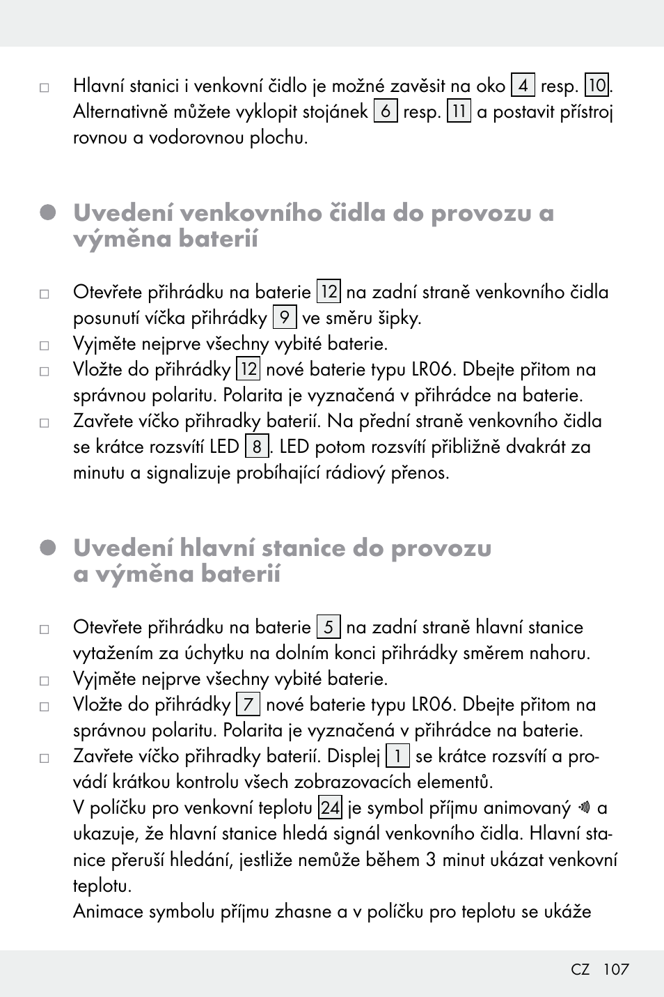 Uvedení hlavní stanice do provozu a výměna baterií | Auriol Z32171 User Manual | Page 107 / 146