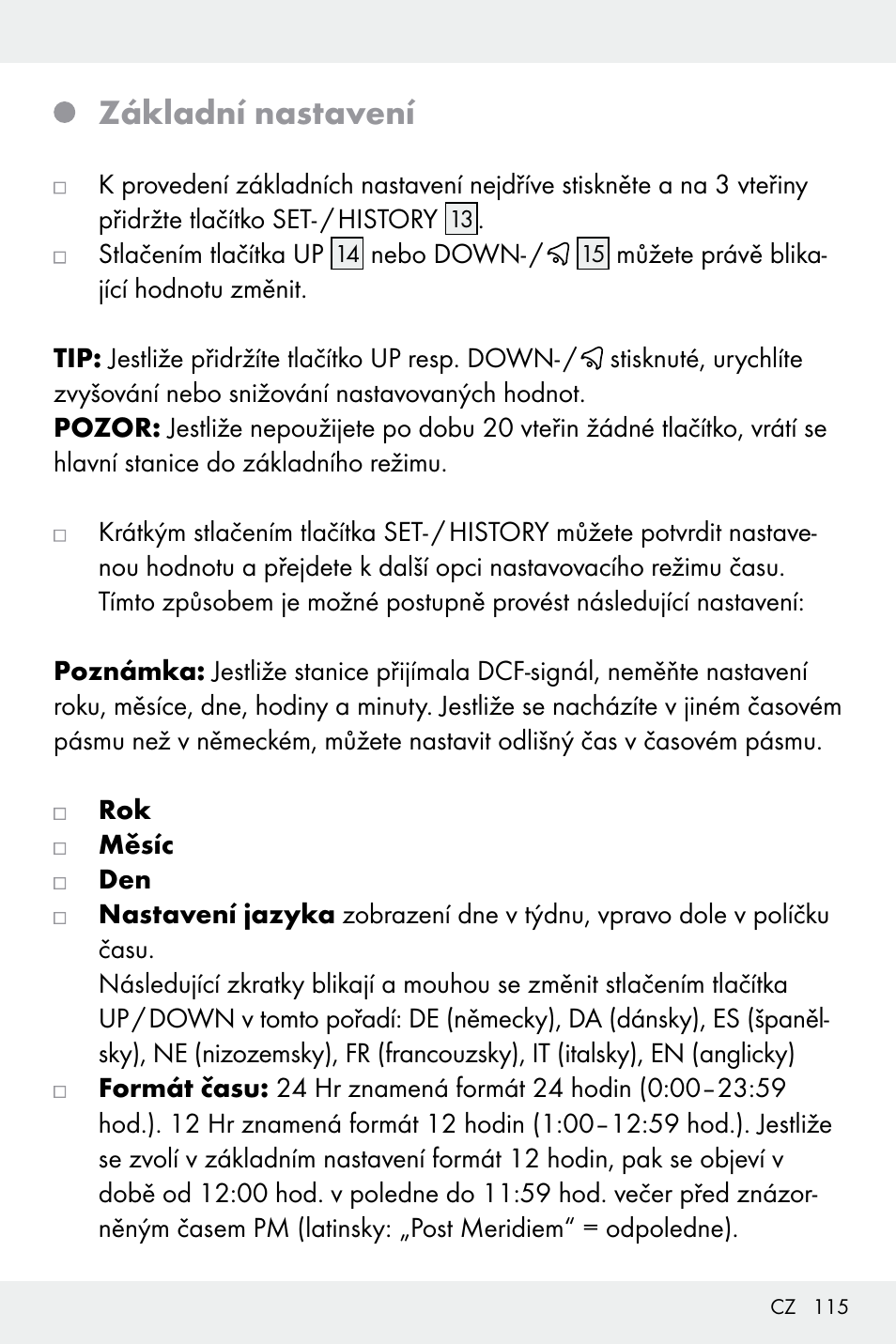 Základní nastavení | Auriol Z32171 User Manual | Page 115 / 146