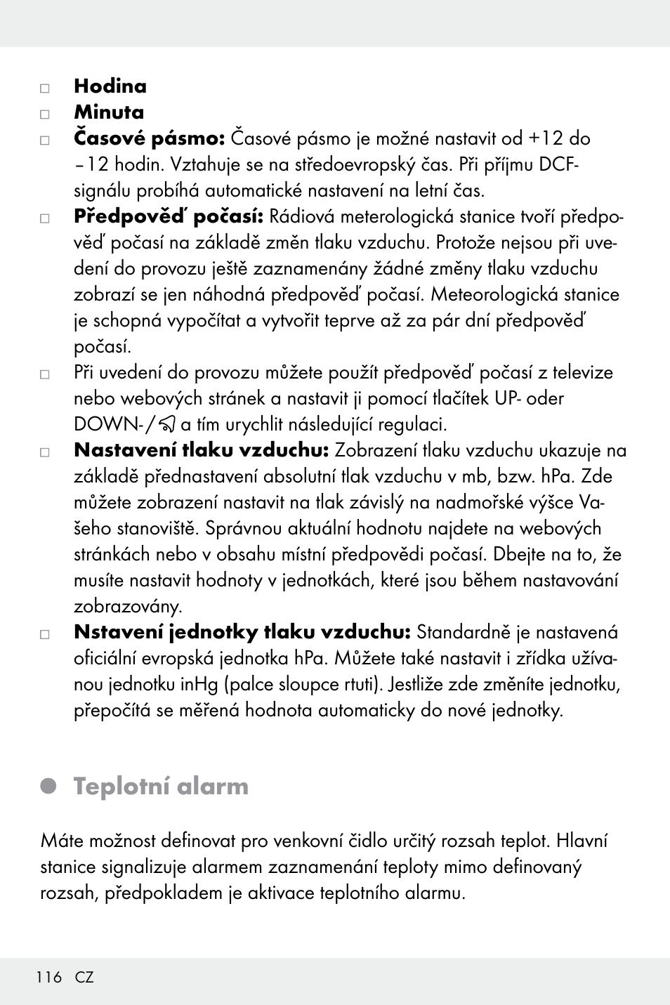 Teplotní alarm | Auriol Z32171 User Manual | Page 116 / 146