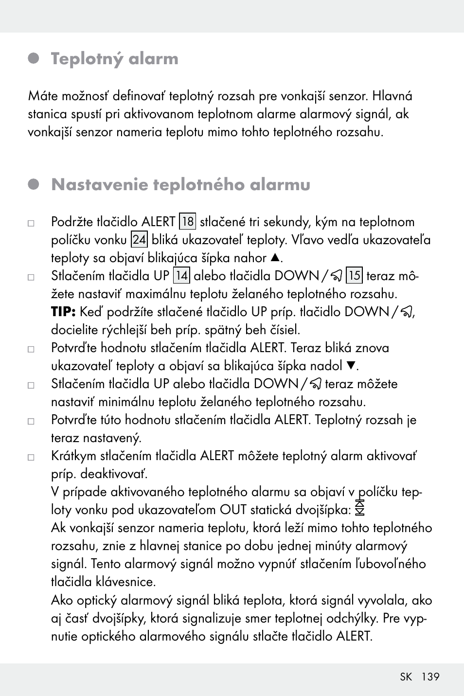 Teplotný alarm, Nastavenie teplotného alarmu | Auriol Z32171 User Manual | Page 139 / 146