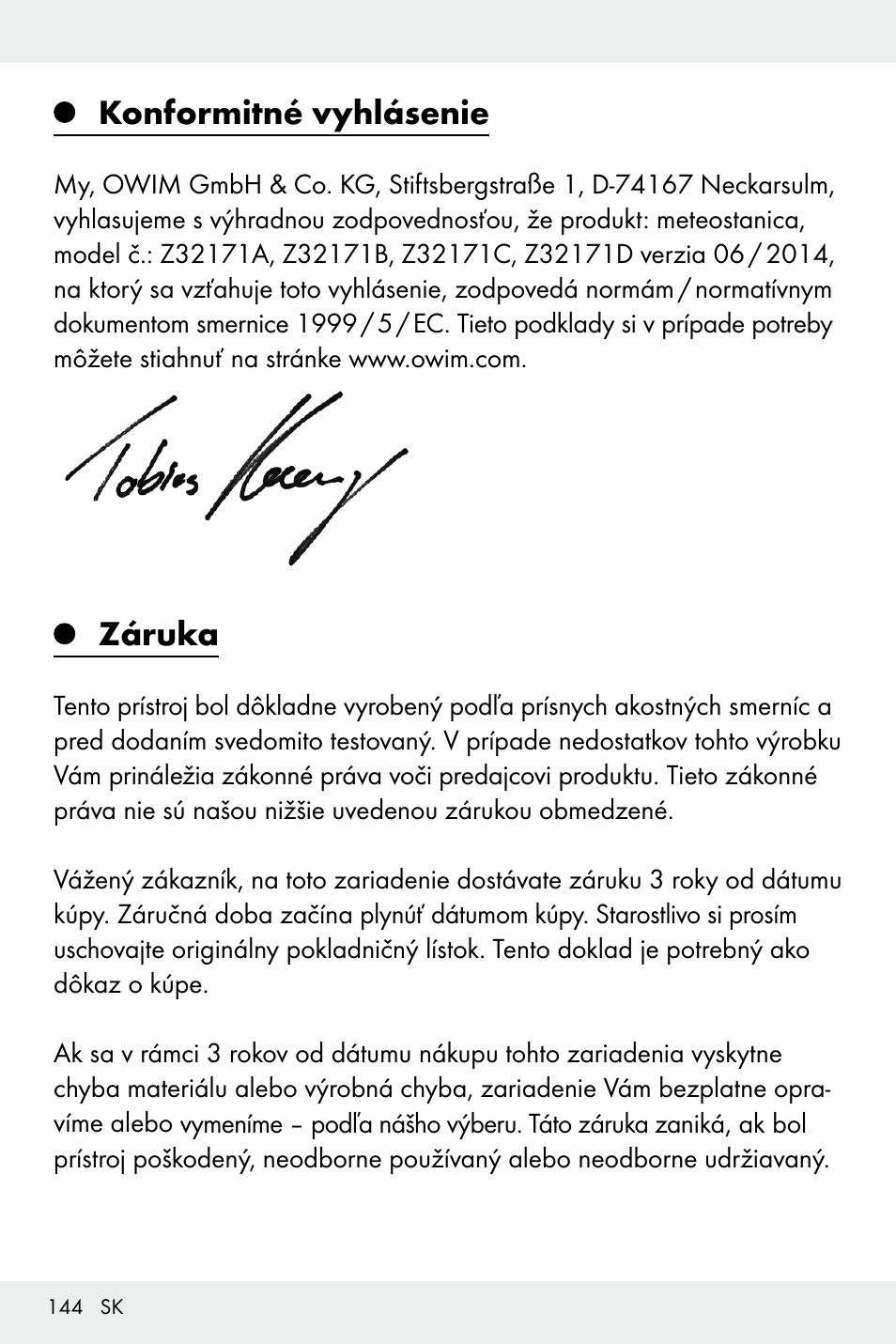 Konformitné vyhlásenie, Záruka | Auriol Z32171 User Manual | Page 144 / 146