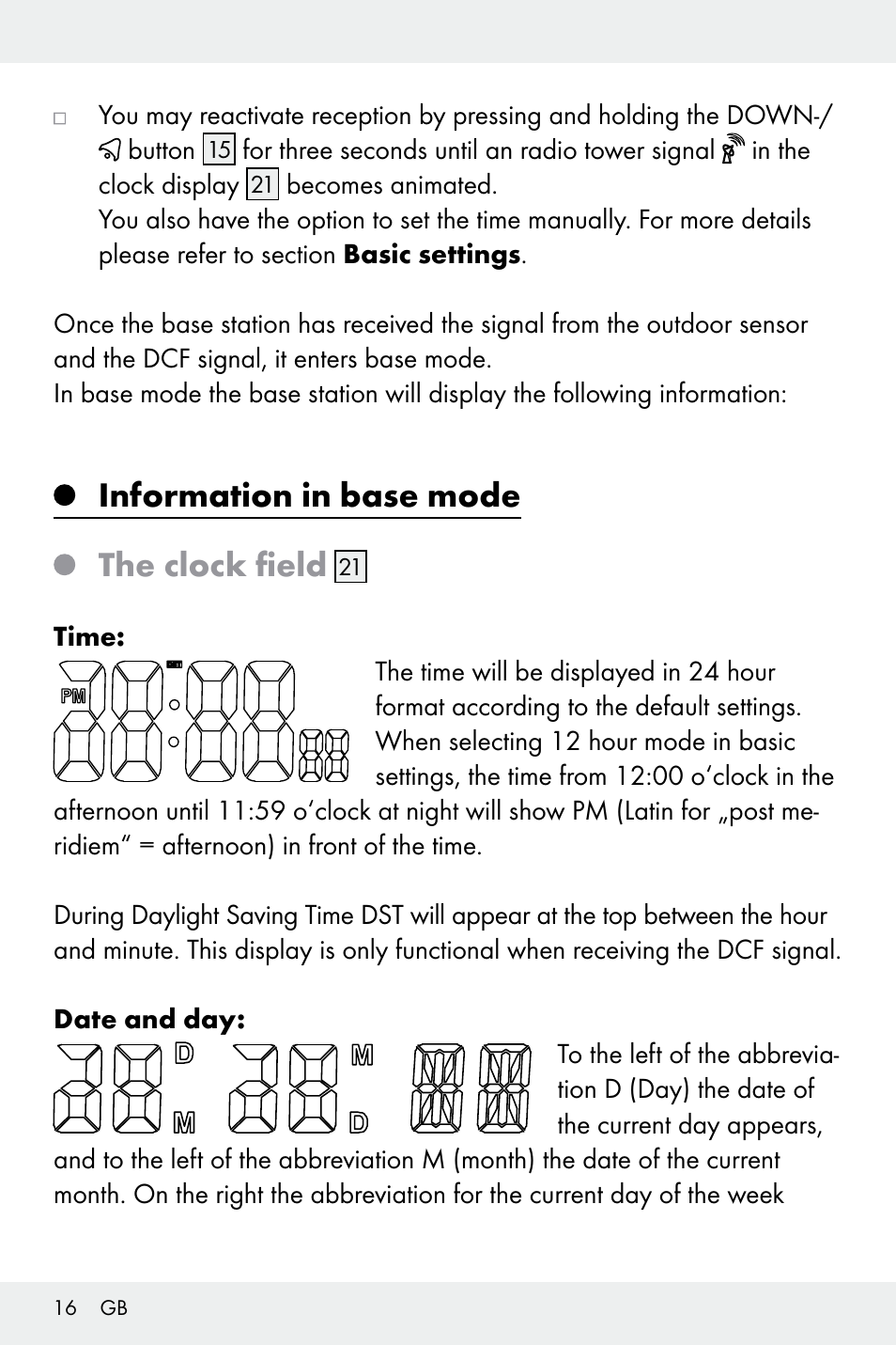 Information in base mode the clock field | Auriol Z32171 User Manual | Page 16 / 146