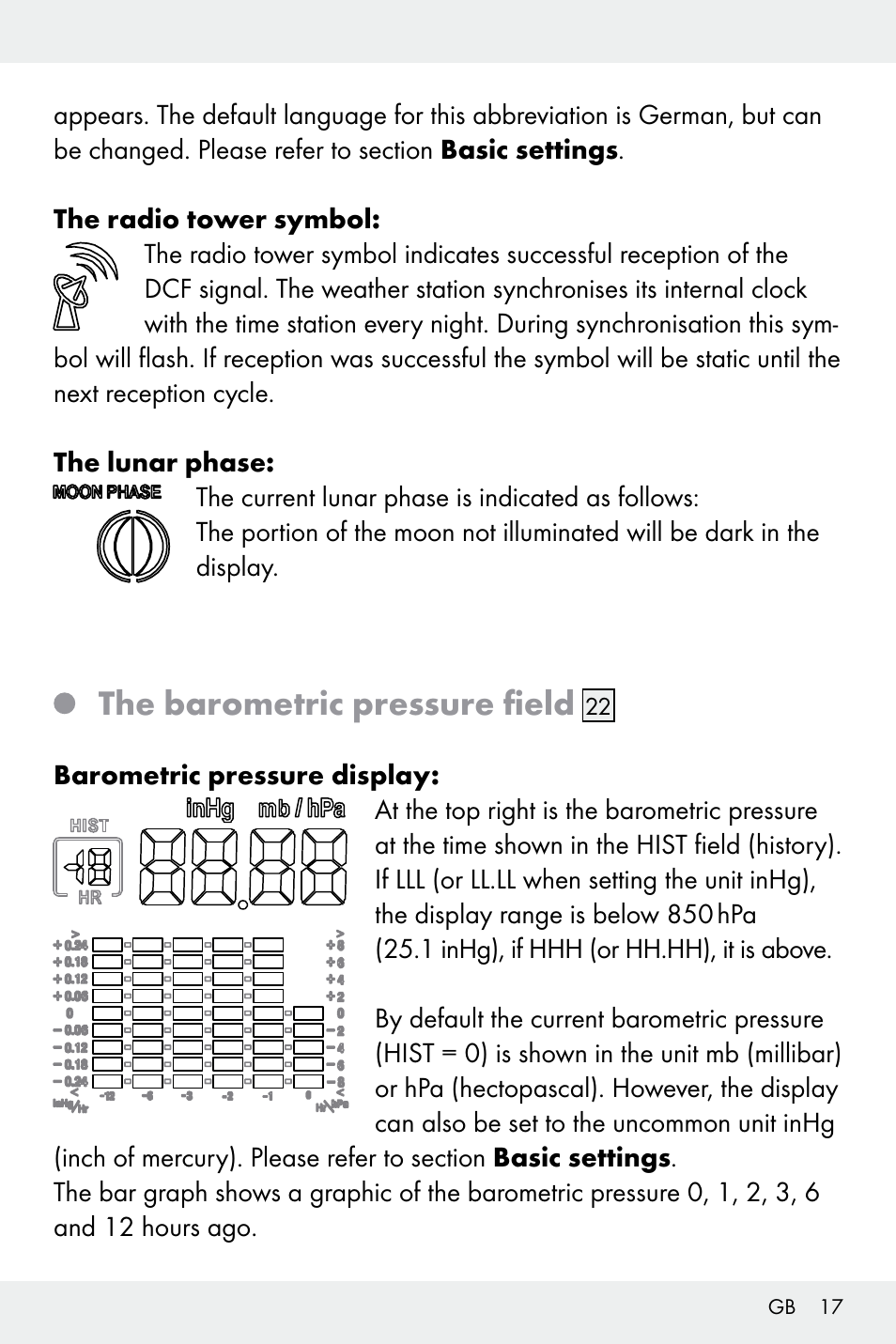 The barometric pressure field | Auriol Z32171 User Manual | Page 17 / 146