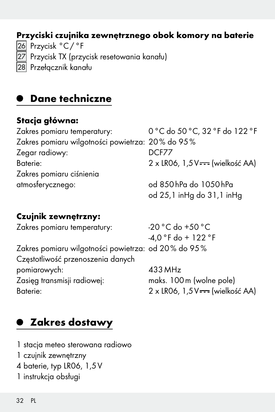 Dane techniczne, Zakres dostawy | Auriol Z32171 User Manual | Page 32 / 146