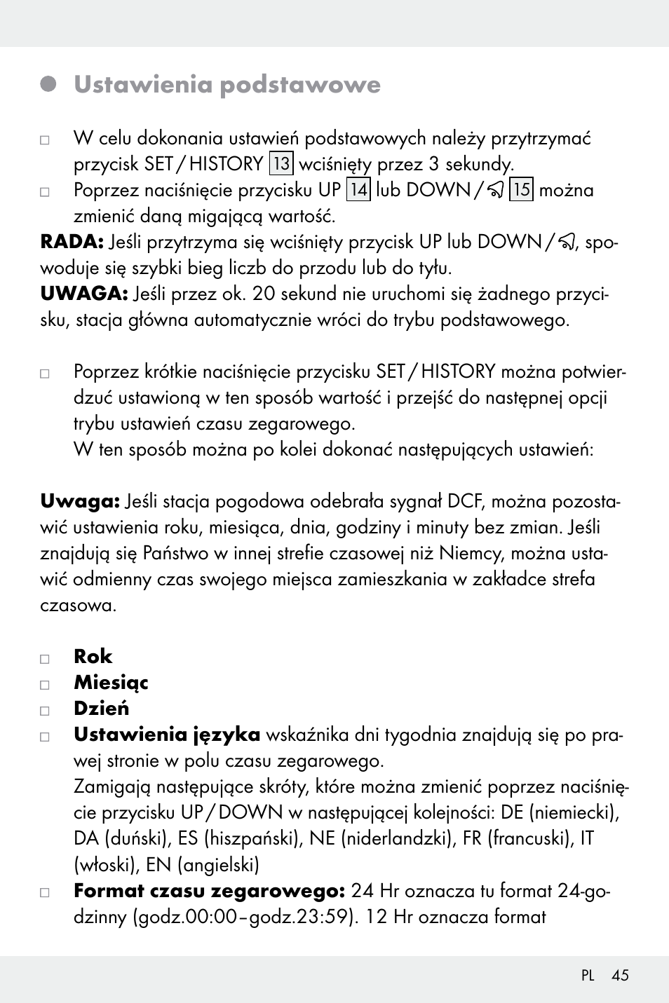 Ustawienia podstawowe | Auriol Z32171 User Manual | Page 45 / 146