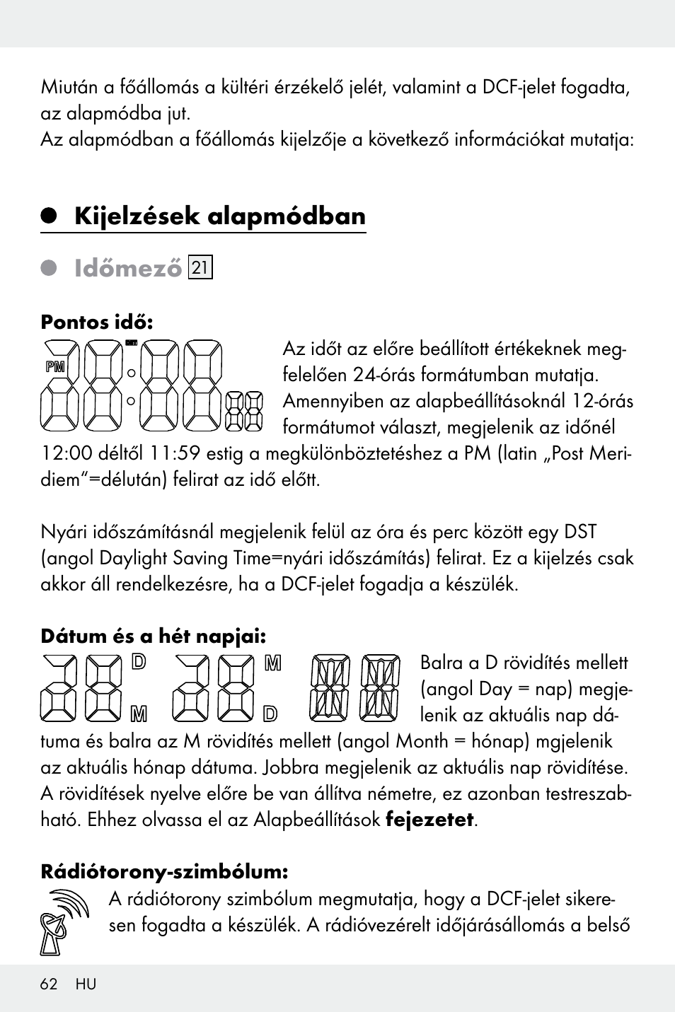 Kijelzések alapmódban időmező | Auriol Z32171 User Manual | Page 62 / 146