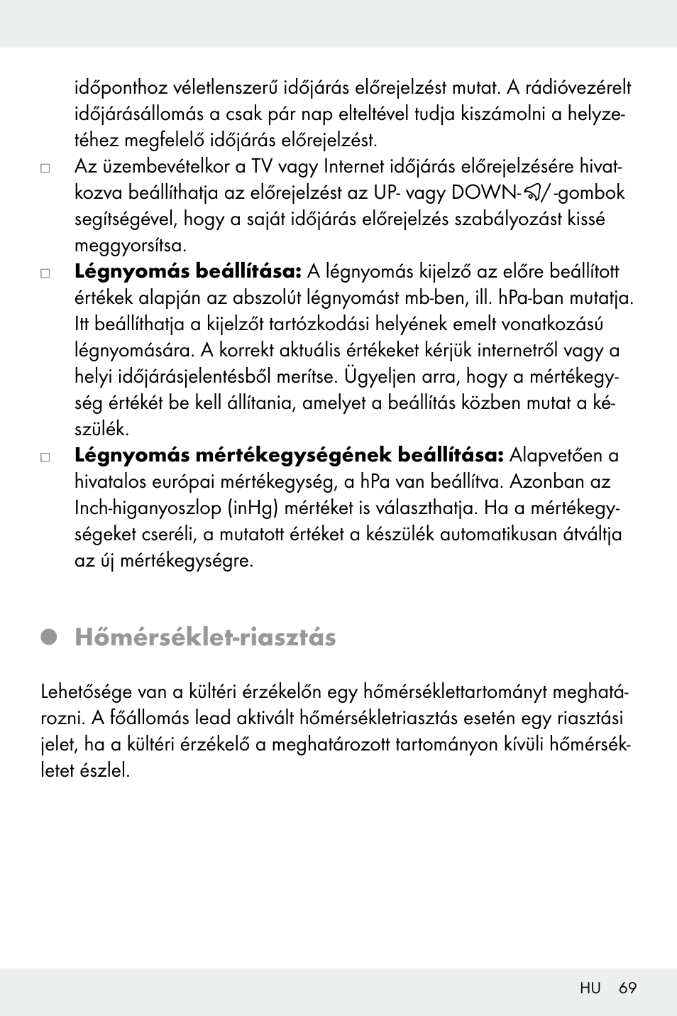 Hőmérséklet-riasztás | Auriol Z32171 User Manual | Page 69 / 146