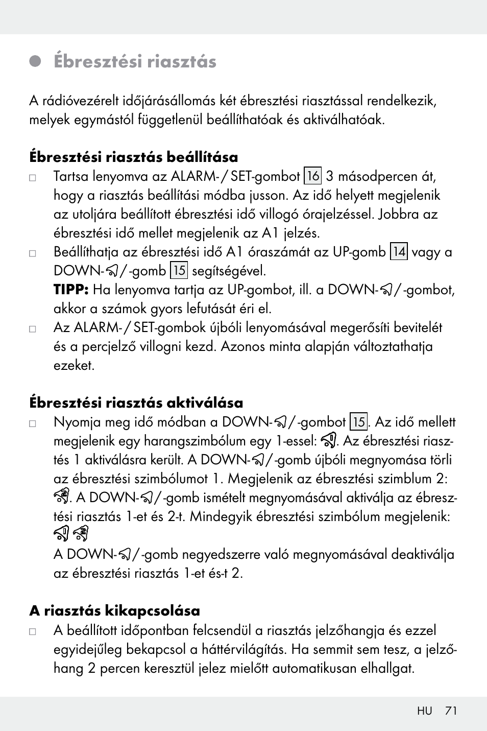 Ébresztési riasztás | Auriol Z32171 User Manual | Page 71 / 146