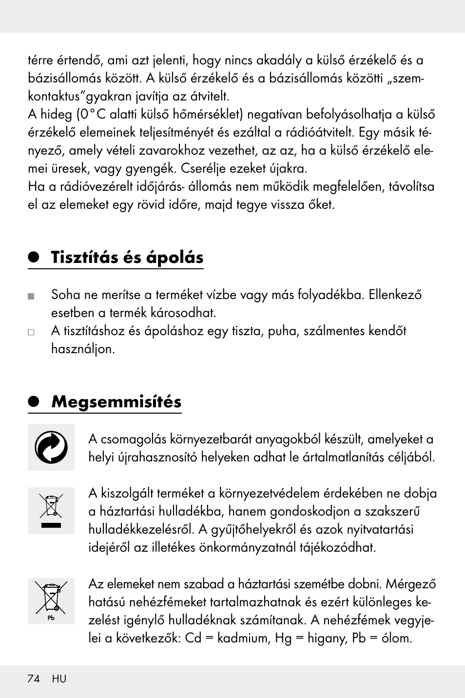 Tisztítás és ápolás, Megsemmisítés | Auriol Z32171 User Manual | Page 74 / 146