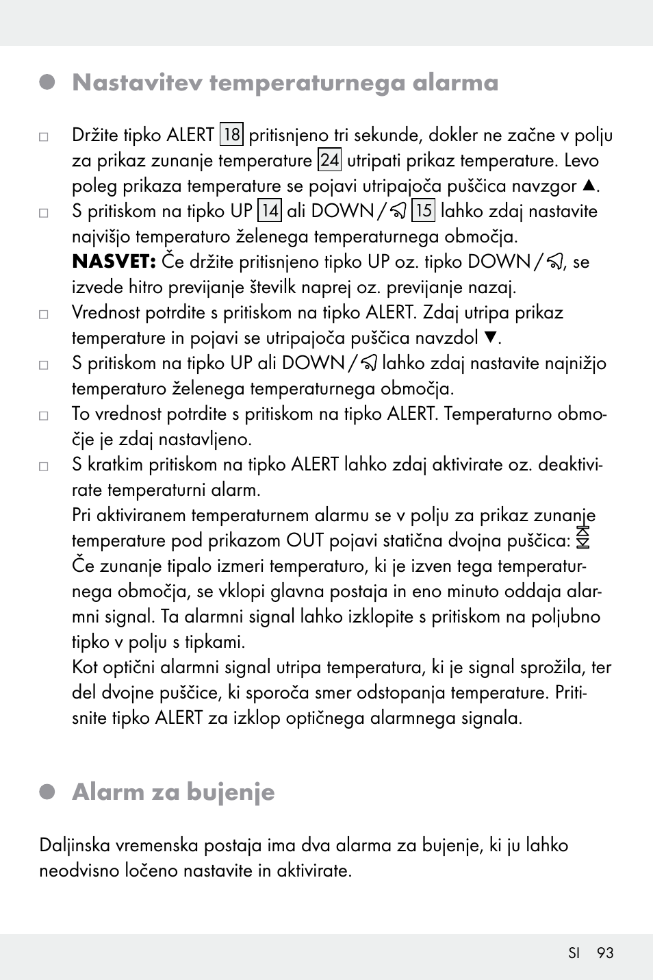 Nastavitev temperaturnega alarma, Alarm za bujenje | Auriol Z32171 User Manual | Page 93 / 146