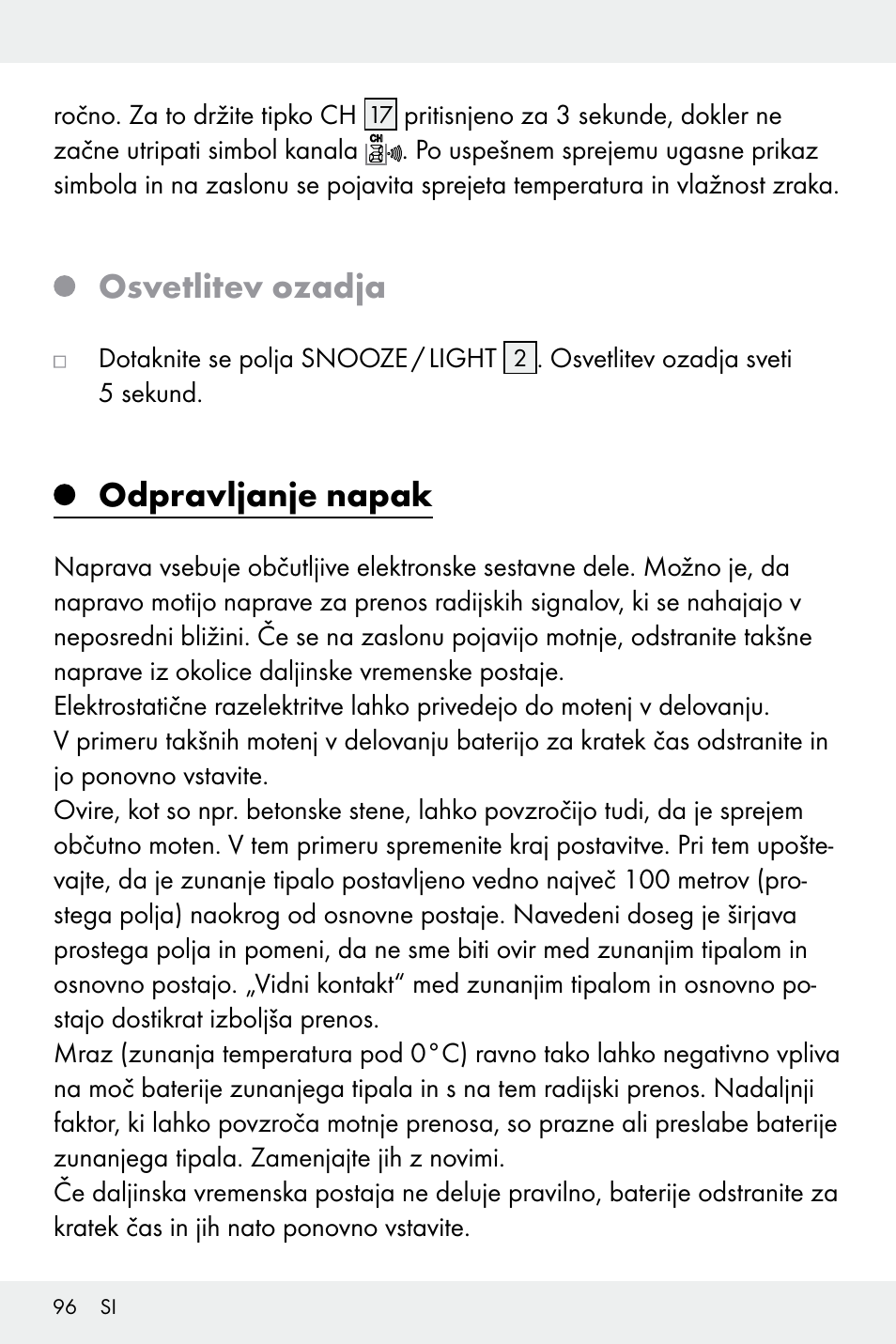 Osvetlitev ozadja, Odpravljanje napak | Auriol Z32171 User Manual | Page 96 / 146