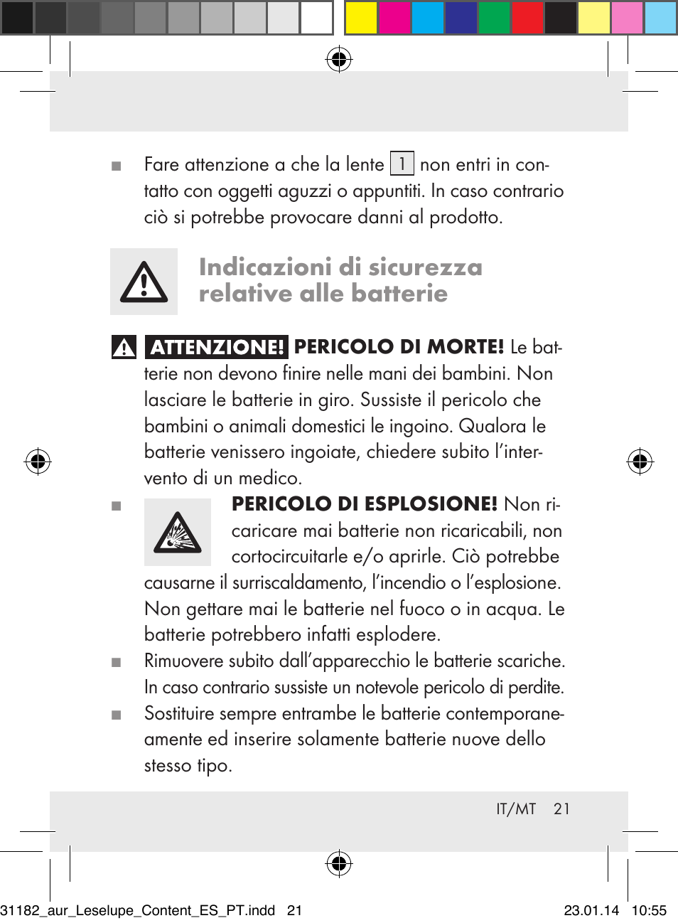 Indicazioni di sicurezza relative alle batterie | Auriol Z29652A User Manual | Page 21 / 63