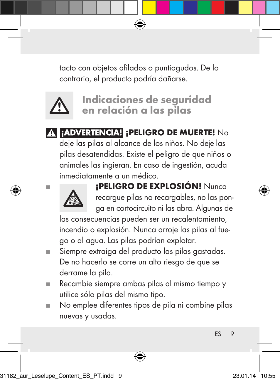 Indicaciones de seguridad en relación a las pilas | Auriol Z29652A User Manual | Page 9 / 63