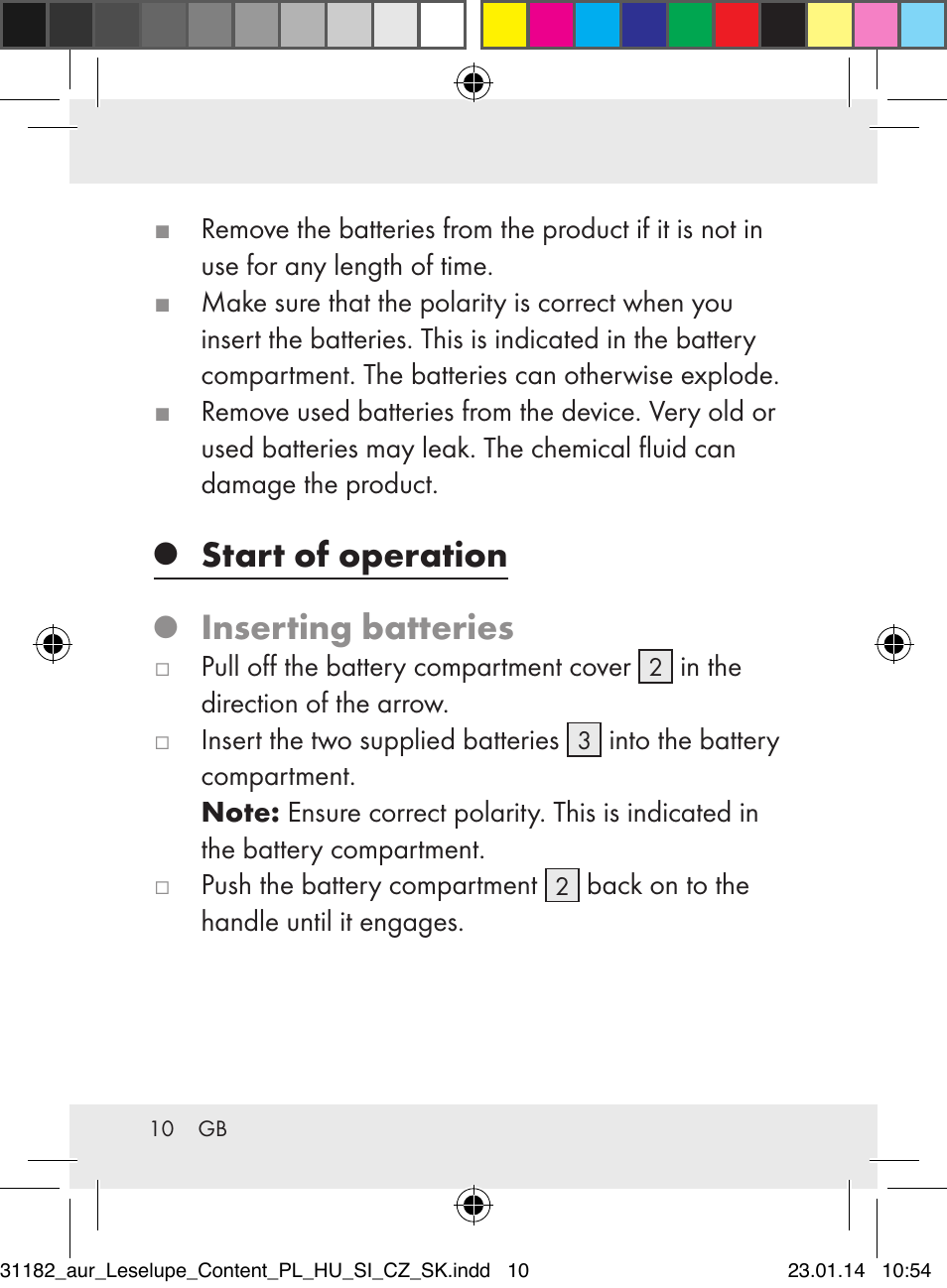 Start of operation, Inserting batteries | Auriol Z29652A User Manual | Page 10 / 82