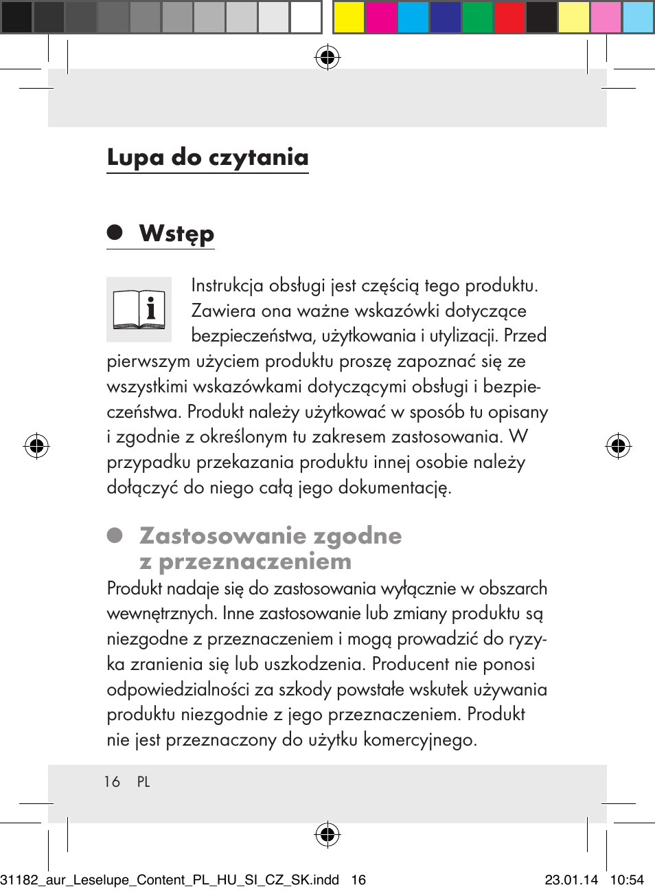 Lupa do czytania, Wstęp, Zastosowanie zgodne z przeznaczeniem | Auriol Z29652A User Manual | Page 16 / 82
