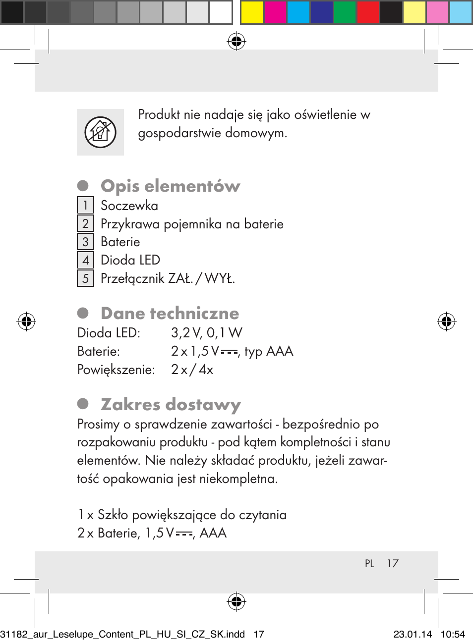 Opis elementów, Dane techniczne, Zakres dostawy | Auriol Z29652A User Manual | Page 17 / 82