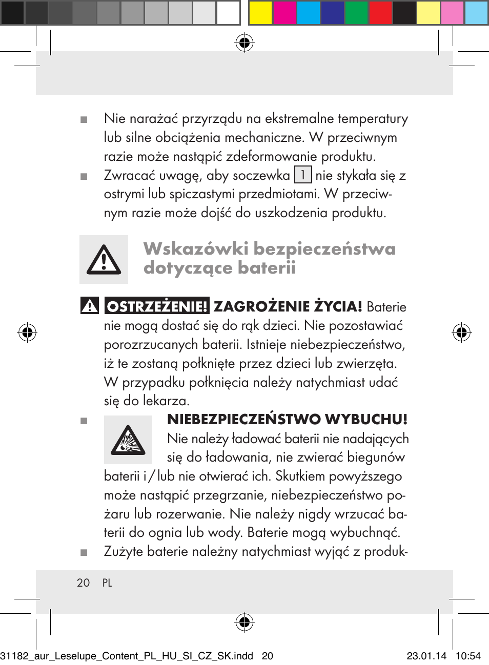 Wskazówki bezpieczeństwa dotyczące baterii | Auriol Z29652A User Manual | Page 20 / 82